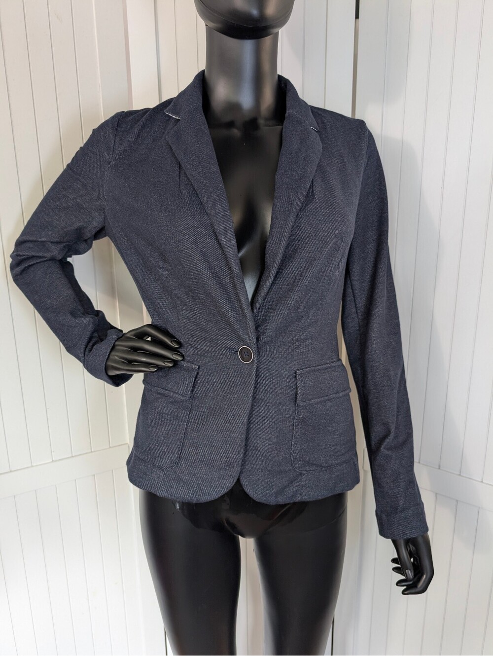 Banana Republic One Button Navy Blazer Size 6 Knit Stretch Office Jacket